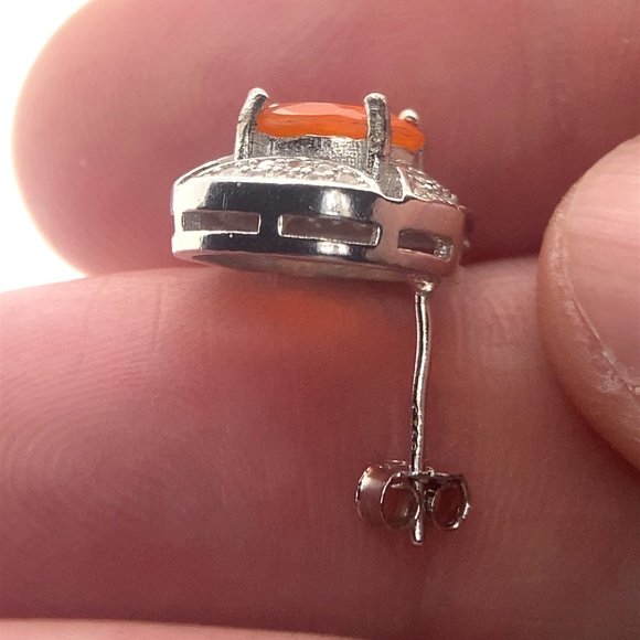 Fire Opal 1.80ct Platinum Finish Solid 925 Sterling Silver Earrings - Picture 5 of 6